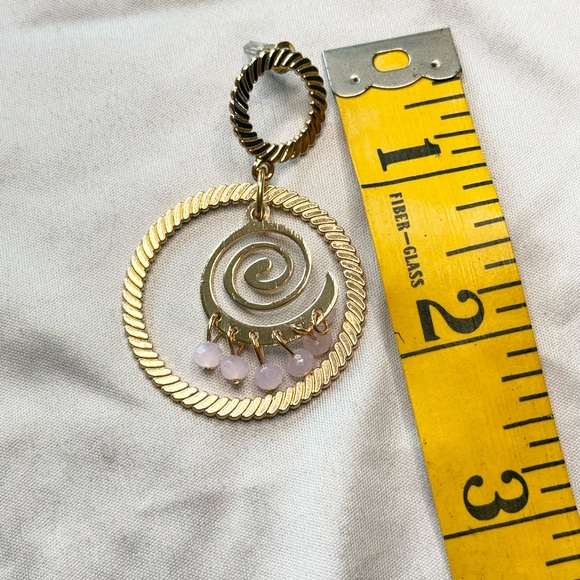 Lightweight Gold Spiral & Pink Bead Drop Earrings - Picture 4 of 4